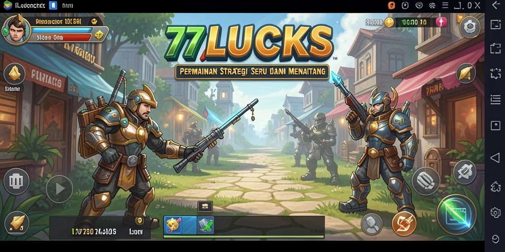 Tampilan gameplay 77LUCKS yang menampilkan pertempuran seru dan strategi mendalam.