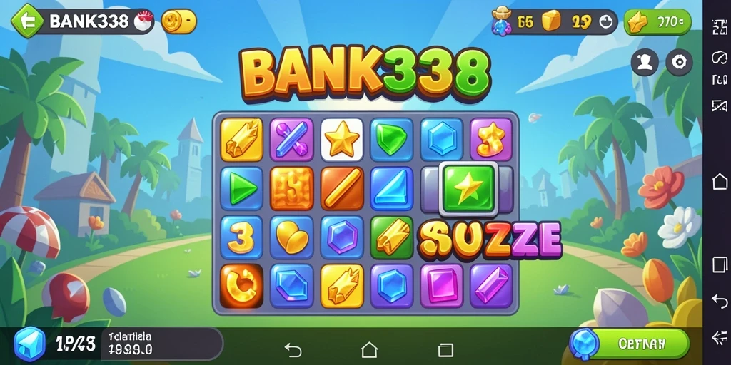 Screenshot utama BANK338 menampilkan gameplay Match-3 yang seru.