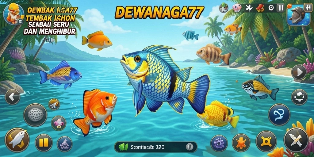 Tampilan gameplay seru DEWANAGA77 saat berburu ikan.