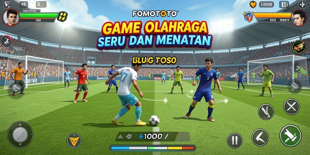 Screenshot gameplay FOMOTOTO dengan aksi olahraga yang mendebarkan.