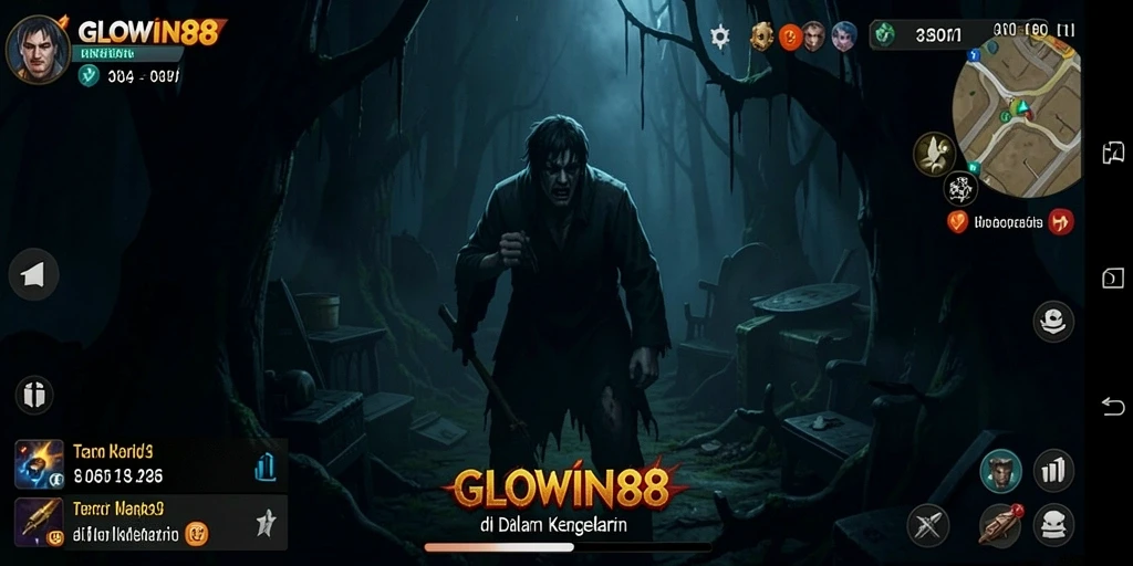 Screenshot GLOWIN88 menampilkan suasana mencekam dan gameplay seru.