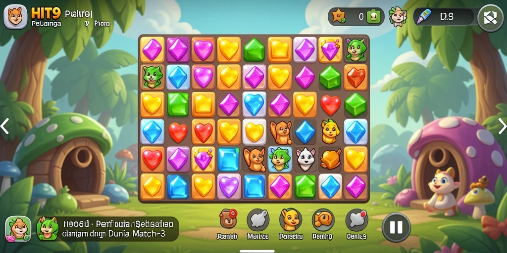 Tangkapan layar gameplay HIT9 menampilkan aksi mencocokkan yang seru dan penuh warna.