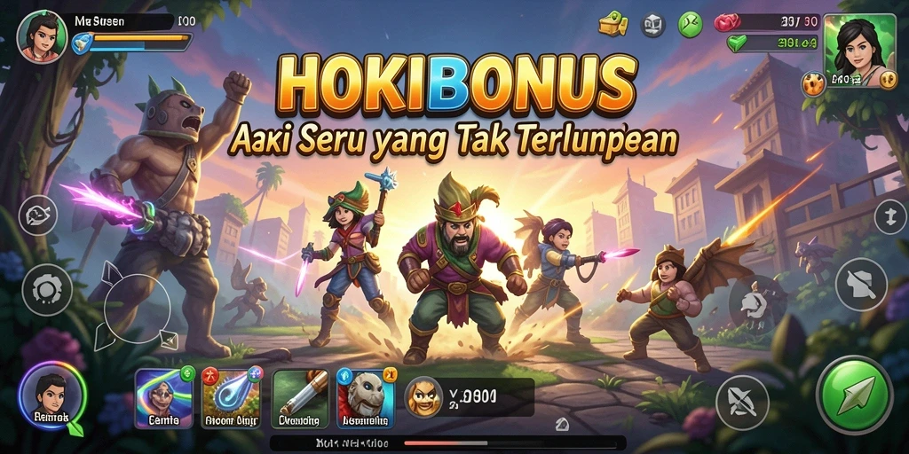 Tampilan gameplay menegangkan dalam HOKIBONUS saat menaklukkan musuh.