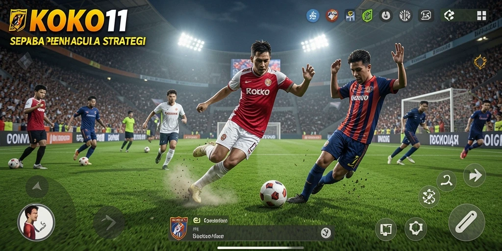 Tampilan gameplay KOKO11 menampilkan aksi sepakbola yang mengasyikkan.