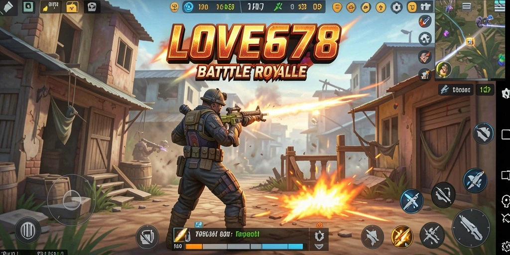 Tampilan gameplay LOVE678 menampilkan aksi menegangkan dalam arena Battle Royale.