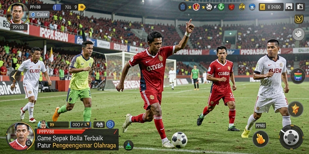 Screenshot menampilkan gameplay menarik dari pertandingan sepak bola.