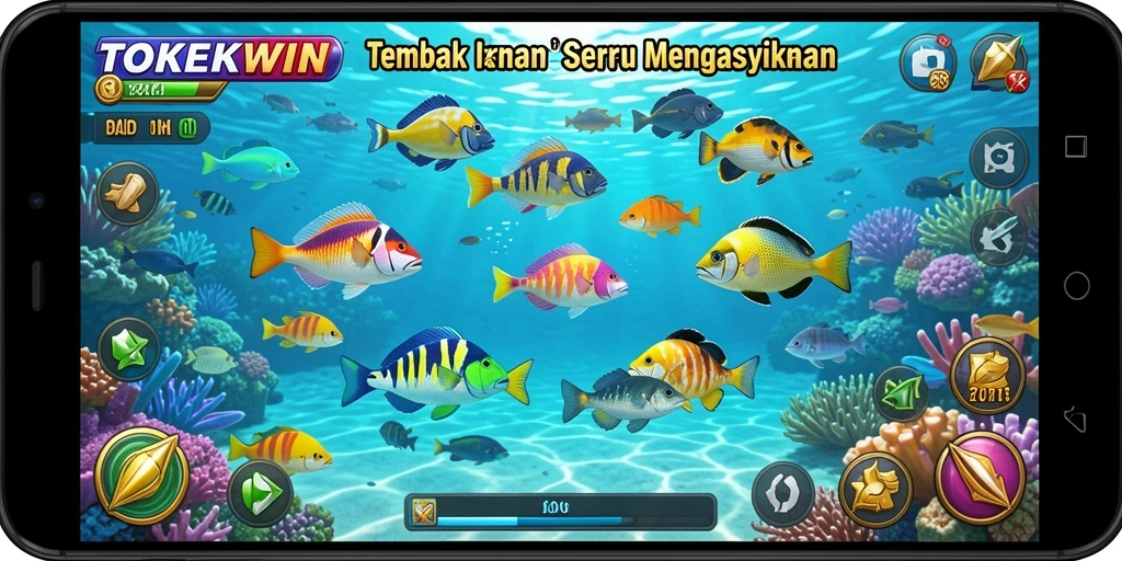 Screenshot gameplay TOKEKWIN dengan aksi tembak ikan yang seru.
